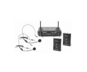 SkyTec STWM712H - Système sans fil VHF 2 canaux avec serre-tête, 2 casques 2 émetteurs et un récepteur, portée jusqu'à 50 mètres