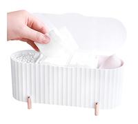 Skytowards Distributeur Coton-Tige à 3 Compartiments, Boite avec Couvercle Transparent, Rangement Maquillage pour Cosmétiques, Boules De Coton, Tampons (Blanc)