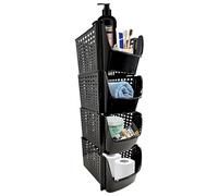 Skywin Bacs de rangement empilables en plastique pour garde-manger - Lot de 4 bacs empilables noirs pour organiser les aliments, la cuisine et la salle de bain (ovale)