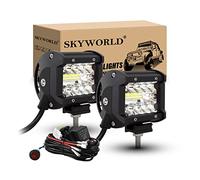 SKYWORLD 2 Pcs 10 cm 60W Barre de Travail Led avec 12v faisceau de câblage kit, Projecteur Led Voiture Phare de travail pour 4x4 Offroad Tracteur Camion SUV ATV lampe, 6000K feu antibrouillard