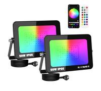 SKYWORLD 2 x 50W RGB Projecteur LED Exterieur, Intelligente RGB Spot LED Extérieur, Smart Floodlight avec APP Control, Etanche Eclairage Exterieur LED Couleur avec Prise pour Jardin, Patio, Cour
