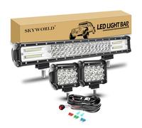 SKYWORLD 20" 288W Barre Lumineuse LED de Travail Projecteur Phare de Travail LED + 2 x 4 36W Spot Brouillard LED Rampe de Travail avec 12V Faisceau de câbles pour Camion Tracteur 4x4 Quad 12V-24V