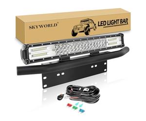 SKYWORLD 20 pouce 50 cm 288W Barre Led + 58 cm support plaque immatriculation, Rampe led bar 4x4 Longue Portée Barre Lumineuse avec faisceau de câblage pour Voiture Camion Hors Route