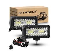 SKYWORLD 2Pcs 18 cm 7" 120W Phare de Travail Led avec 12v faisceau de câblage kit, Etanche Projecteur Led Voiture Barre de Travail pour Offroad Camion Tracteur Quad Véhicule Bateau