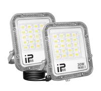 SKYWORLD 2Pcs Projecteur LED avec prise, 30W 3000LM Projecteur LED Extérieur, Spot LED Extérieur IP66 Etanche Eclairage de Sécurité pour Jardin Patio Garage Entrée Terrasse (1M Fil)