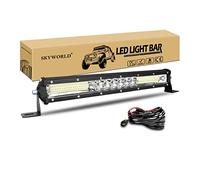 SKYWORLD 38cm 144W Slim Barre de Led avec Faisceau de Câblage kit, 12V 24V 7D barre d'éclairage led, barre lumineuse led pour offroad Véhicules Voiture camions 4x4, 6000K rampe phare led