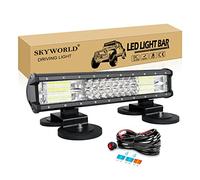 SKYWORLD 38cm 216W Barre Lumineuse LED de Travail avec 12v faisceau de câblage kit, 2 pcs aimanté support, LED Light Barre pour 4x4 Voiture Camion Tracteur Offroad Véhicules ATV UTV