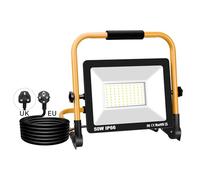 SKYWORLD 50W Projecteur de Chantier LED, 5000LM Lampe Chantier avec Prise | Pliable Portable Projecteur Led, Phare de Travail Led pour Travaux Atelier Garage Terrasse Jardin, Etanche IP66 6000K Blanc