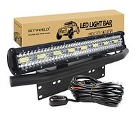 SKYWORLD 59 cm 480W Barre Led avec Support de Plaque et Faisceau de Câblage | 8D 3 rangée 23 pouces Barre de Led, Noire Plaque Immatriculation et 12V Câblage pour Off Road Camion Véhicule Voiture SUV