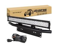 SKYWORLD 59cm 144W Led Light Barre 12V Rampe 4x4, Longue Portee Barre lumineuse Led avec support de plaque d'immatriculation noire et faisceau de câblage pour Off Road Camion Véhicules Voitures