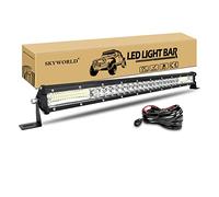 SKYWORLD 61cm 216W Slim Barre de Led avec Faisceau de Câblage kit, 12V 24V 7D barre d'éclairage led, barre lumineuse led pour offroad Véhicules Voiture camions 4x4, 6000K rampe phare led