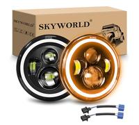 SKYWORLD 7 pouces Rond Phare Auto Moto LED, 50W 5000LM Phare de Travail Blanc Ambré 4 Modes Eclairages Rond Feux LED Off Road Feu Croisement DRL HI LO Beam pour Wrangler JK TJ LJ CJ Hummber