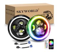 SKYWORLD 7 Pouces Rond Phare Auto Moto LED, 50W 5000LM Phare de Travail Blanc RGB 4 Modes Eclairages Rond Feux LED Off Road Feu Croisement DRL HI LO Beam pour Wrangler JK TJ LJ CJ Hummber
