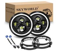 SKYWORLD 7 pouces Rond Phare Auto Moto LED avec Anneau de Montage, 50W Phare de Travail Blanc Ambré 4 Modes Eclairages Feux Off Road Feu Croisement DRL HI LO Beam pour Wrangler JK TJ LJ CJ Hummber