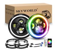 SKYWORLD 7 pouces Rond Phare Auto Moto LED avec Anneau de Montage, 50W Phare de Travail Blanc RGB 4 Modes Eclairages Feux Off Road Feu Croisement DRL HI LO Beam pour Wrangler JK TJ LJ CJ Hummber