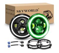 SKYWORLD 7 pouces Rond Phare Auto Moto LED avec Anneau de Montage, 50W Phare de Travail Blanc Vert 4 Modes Eclairages Feux Off Road Feu Croisement DRL HI LO Beam pour Wrangler JK TJ LJ CJ Hummber