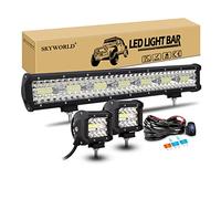 SKYWORLD 8D 50 cm 420W Barre de led avec faisceau de câblage kit, 2 x 10 cm 60W Phare led 12V 24V Feux de Travail et pour 4x4 Offroad Véhicule Voiture Camion SUV ATV Hors route