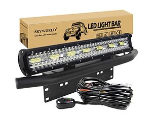 SKYWORLD 8D 50 cm 420W Barre Led + 58 cm support plaque immatriculation, Rampe led bar 4x4 Longue Portée Barre Lumineuse avec faisceau de câblage pour Voiture Camion Hors Route