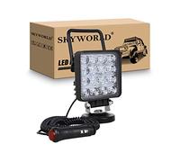 SKYWORLD feux de travail aimanté 4 pouces 10cm 48W carré phare de travail led avec base magnétique, inondation portable lampe 12v 24v pour offroad voiture camions suv 4x4 tracteur bateau