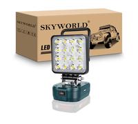 SKYWORLD Lampe de travail LED sans fil pour Bosch 18V, 10 cm 48W Portable Phare de Travail Led, Projecteur Extérieur Rechargeable pour Travaux, Chantier, Garage, Camping, Urgence (Sans Batterie)