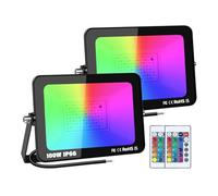 SKYWORLD Projecteur LED Couleur 2 pièces,100W Projecteur RGB Exterieur avec 4 Modes Fonction Mémoire & Télécommande RGBW Lumière de Projecteur Etanche IP66 pour Patio Garage Jardin Terrasse Usine