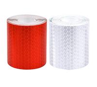 Skyzone 2 pièces Ruban Réfléchissant 5cmx3m, bande réfléchissante autocollante Imperméables Ruban d'Avertissement Auto-adhésif pour Vélos, Extérieur, Voitures (blanc et rouge)