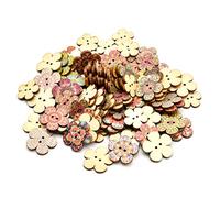 Skyzone Boutons en Bois - 100 Pièces en Forme de Fleur, Rétro Fait à la Main, Décoratifs Imprimés Colorés pour Cardigans, Tricot, Bricolage, Couture et Artisanat