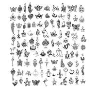 Skyzone breloques creation bijou, 100 Pièces Mixte Argent Antique Breloques charms pour Bracelet Collier Bracelet Boucles d'Oreilles DIY Fabrication Breloque pour Bijoux