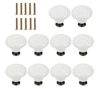 Skyzone Lot de 10 boutons de porte en céramique blanche de 34 mm, boutons de tiroir vintage en forme de champignon pour armoire, commode, tiroir, porte d'armoire