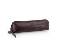 SL Benfica Trousse Rond en Cuir et Carbone, Triangulaire, spacieuse, doublée et avec Fermeture éclair Pratique. 20 x 5,5 x 5,5 cm, Noir, Marron (Marron)