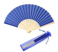 SL crafts Lot de 24 éventails pliés en Soie synthétique et Bambou avec Sacs Cadeaux (Bleu Roi)