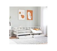 Vidaxl Lit De Jour Avec Tiroirs Blanc 90x200 Cm Bois De Pin Massif Blanc