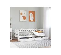 Vidaxl Lit De Jour Avec Tiroirs Blanc 90x200 Cm Bois De Pin Massif Blanc