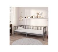 vidaXL Bois de Pin Massif Lit avec Matelas Lit d'Invité Canapé-lit Simple Cadre de Lit Salon Salle de Séjour Maison Intérieur 90x200 cm Gris