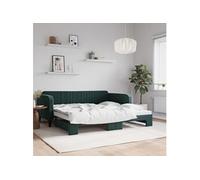 Vidaxl Lit De Jour Avec Lit Gigogne Vert Foncé 100x200 Cm Velours Vert