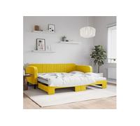 vidaXL Slaapbank met onderschuifbed 100x200 cm fluweel geel3197075 Jaune G