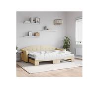 vidaXL Slaapbank met onderschuifbed 80x200 cm stof crÃmekleurig3197529 Blanc G