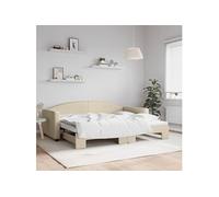 Slaapbank met onderschuifbed 90x200 cm stof crÃmekleurig3197192