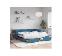 Slaapbank met onderschuifbed en lades 100x200 cm fluweel blauw3197849