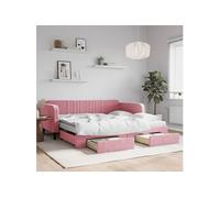 vidaXL Lit de jour avec gigogne et tiroirs rose 100x200 cm velours