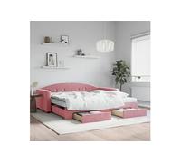 Slaapbank met onderschuifbed en lades 100x200 cm fluweel roze3197383