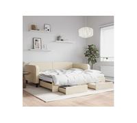 Vidaxl Lit De Jour Avec Gigogne Et Tiroirs Crème 100x200 Cm Tissu Multicolore