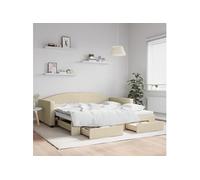 Vidaxl Lit De Jour Avec Gigogne Et Tiroirs Crème 100x200 Cm Tissu Multicolore