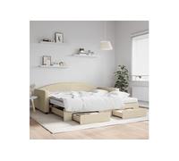 vidaXL Slaapbank met onderschuifbed en lades 100x200 cm stof crÃme3197251 Blanc G