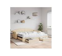 Vidaxl Lit De Jour Avec Gigogne Et Tiroirs Crème 100x200 Cm Tissu Multicolore