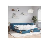 Vidaxl Lit De Jour Avec Gigogne Et Tiroirs Bleu 80x200 Cm Velours Multicolore