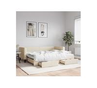 Vidaxl Lit De Jour Avec Gigogne Et Tiroirs Crème 80x200 Cm Tissu Multicolore
