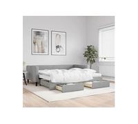 Slaapbank met onderschuifbed en lades 90x190 cm stof lichtgrijs3196642