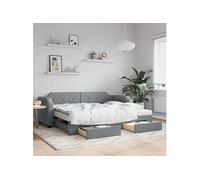 vidaXL Slaapbank met onderschuifbed en lades 90x190 cm stof lichtgrijs3197698 Gris G