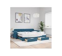 Lit de Jour avec Lit Gigogne et Tiroirs, Canapé-lit avec Rangement, Lit d'Invité, Meuble de Chambre à Coucher Salon, Moderne, Bleu 90x200 cm Velours